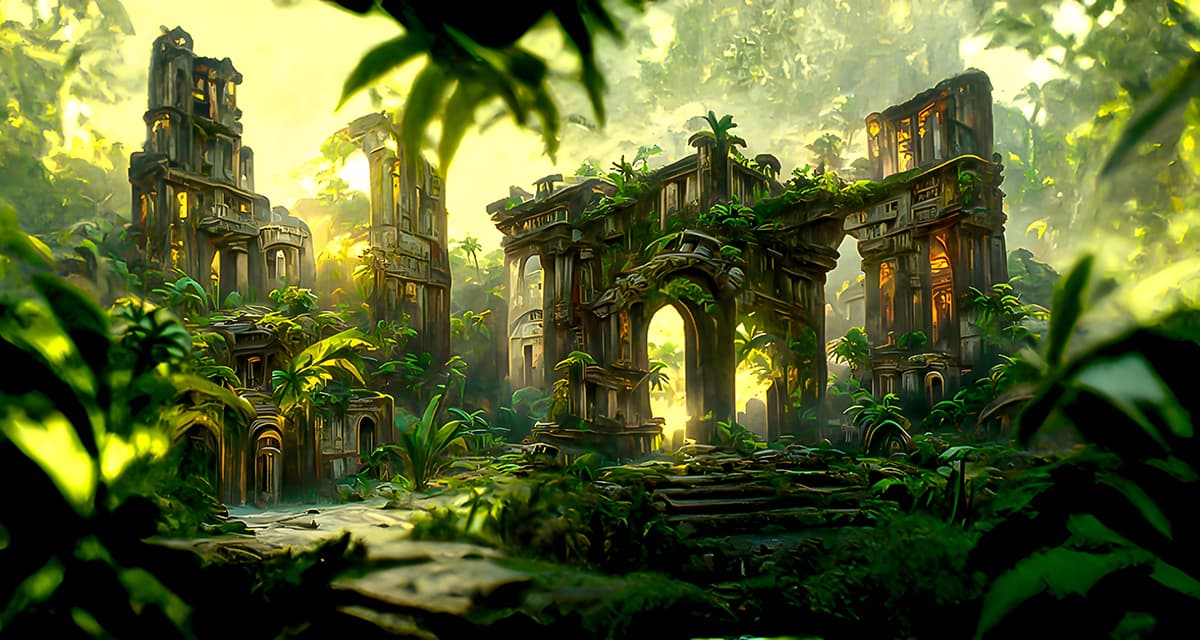 A ruins of a jungle pattern detail