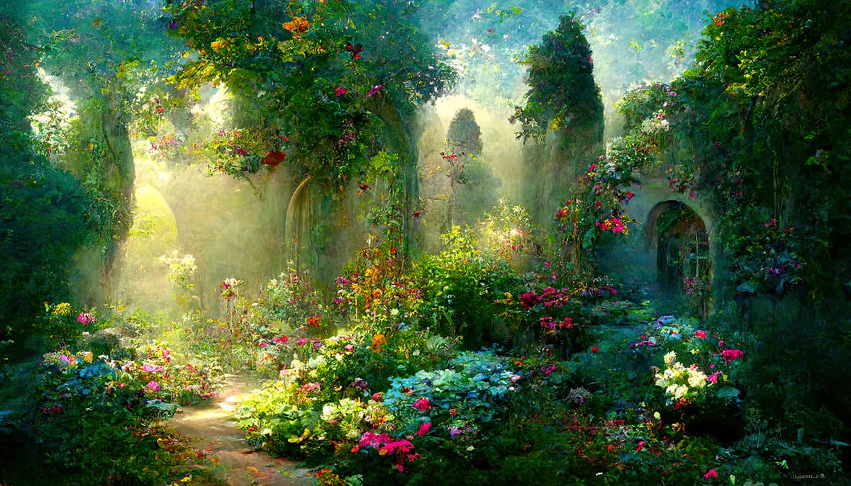 Blooming Garden Trees for Aesthetic Home Wallpaper pattern detail