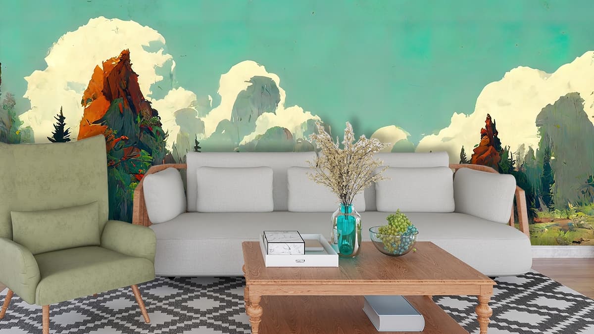Luxury Nature Desert River Valley Wall Mural Wallpaper shown in a room