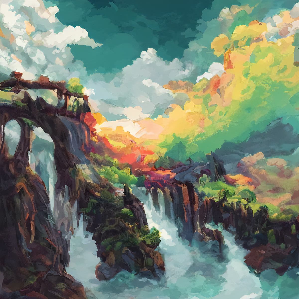 Mountain Waterfall Nature Scene Wall Design Wallpaper pattern detail