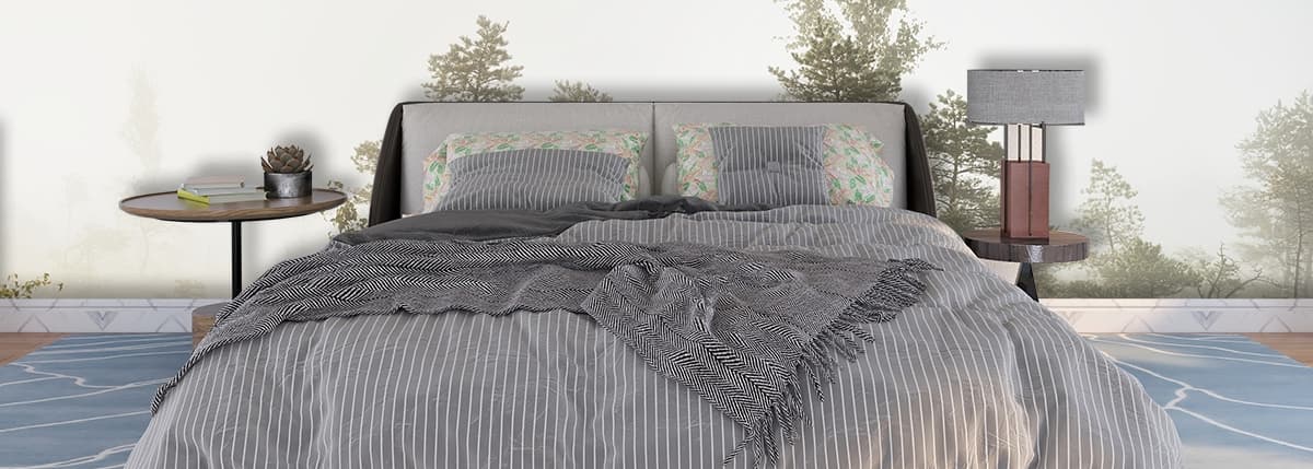 Whispering Mist Woods Forest Wallpaper shown in a room