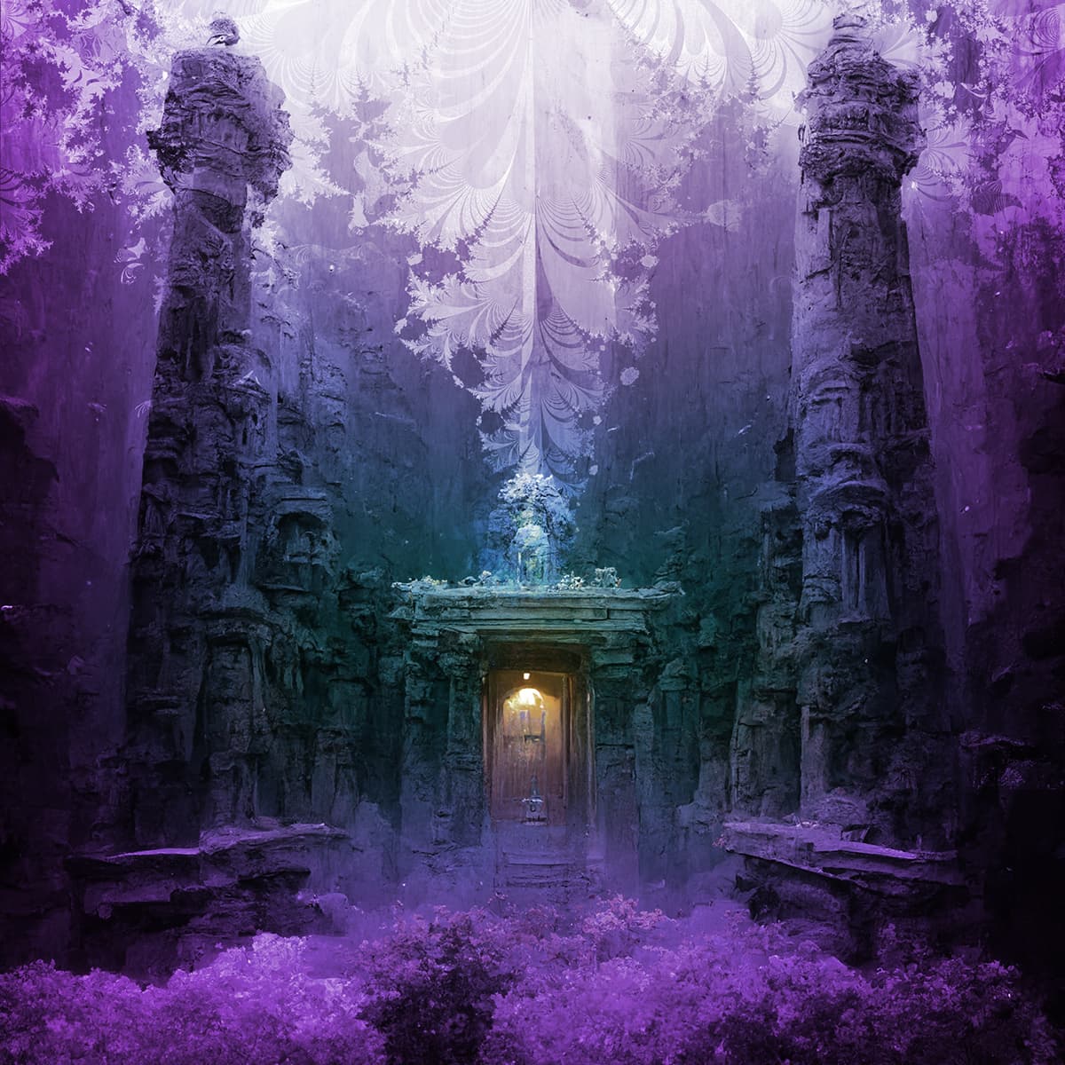 Royale Purple White Architectural Pillar Design Wallpaper pattern detail