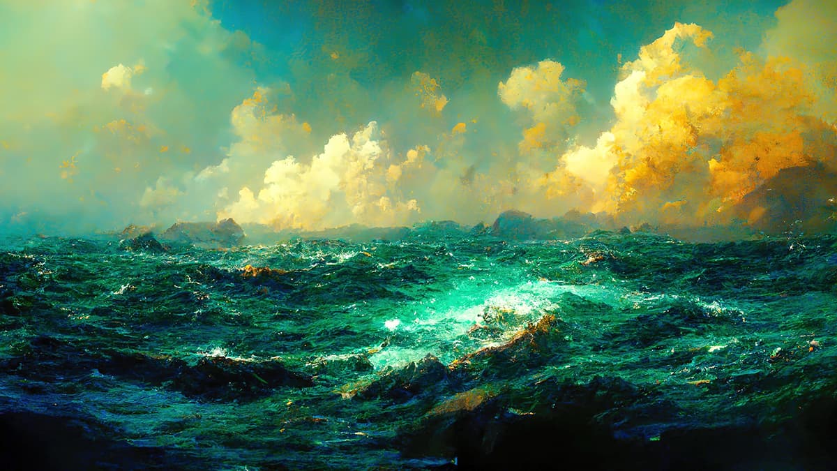 Abstract Waves, Rocks and Misty Smoke Wallpaper pattern detail