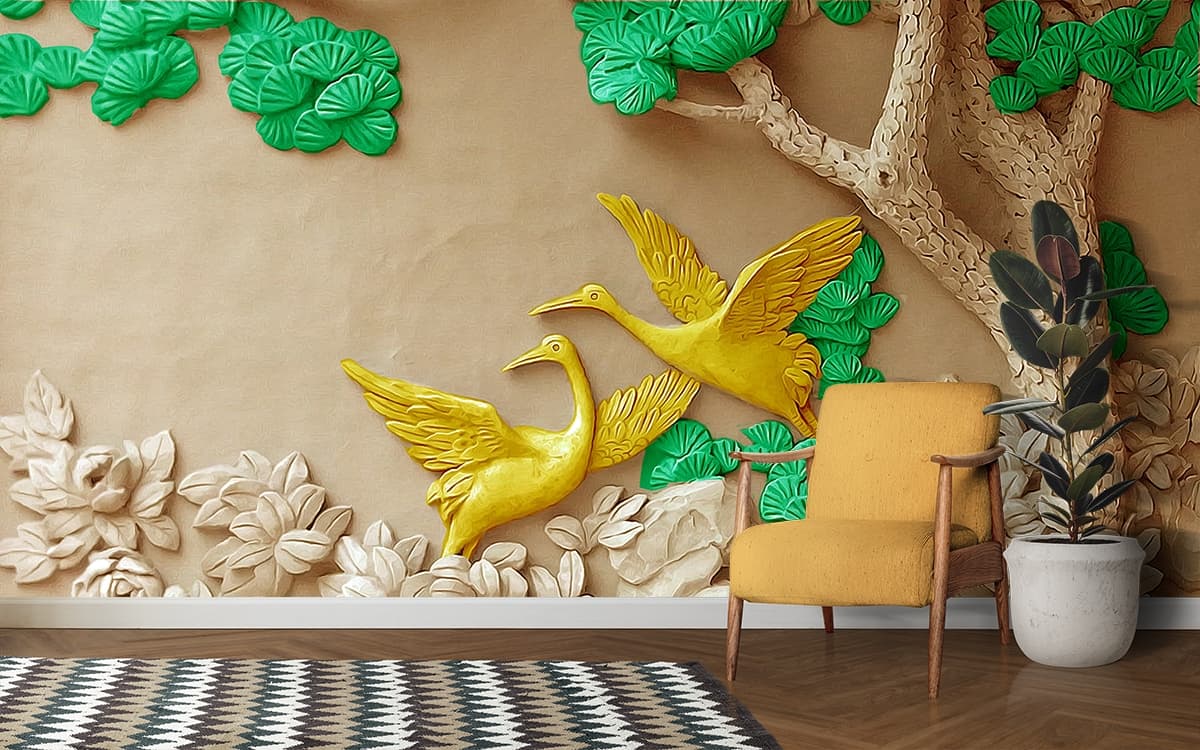 Nature Birds & Flowers Home Decor wallpaper shown in a room
