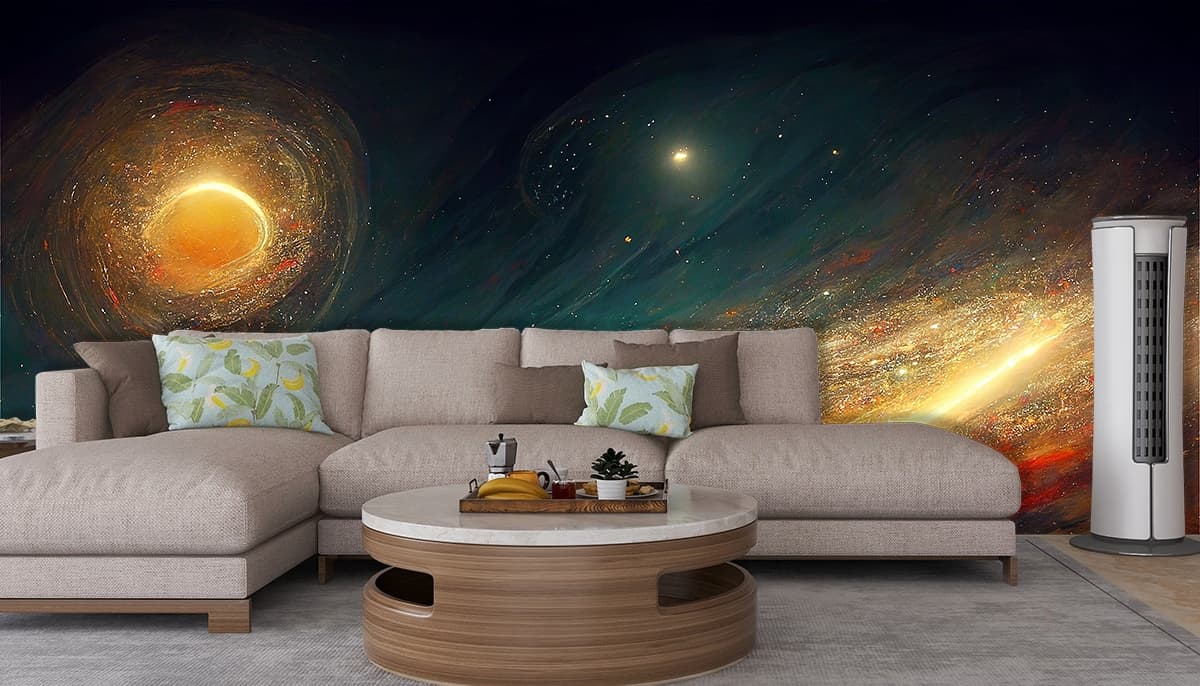 Amazing Galaxy Wallpaper Mural shown in a room