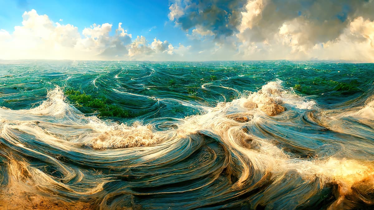 Ocean Waves and Coastal Grass Scenic Wall Mural Wallpaper pattern detail