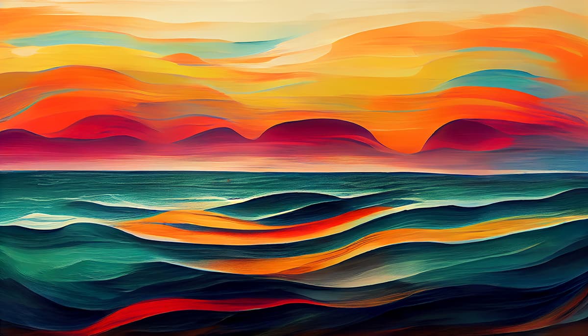 Beautiful Tropical Ocean Waves with Sunset Tones Wallpaper pattern detail