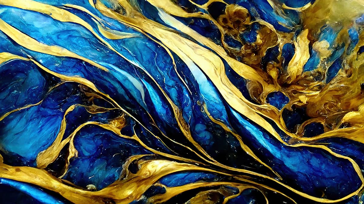 Blue and Gold Liquid Abstract Luxury Texture Wallpaper pattern detail