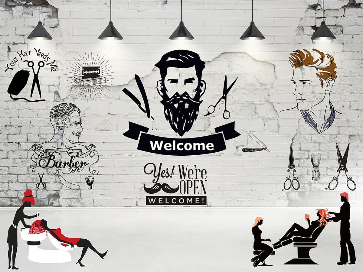 Elegant Barber Shop Mural Design wallpaper pattern detail