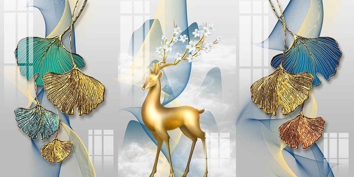 Elegant Deer with Gold and Floral Horns wallpaper pattern detail