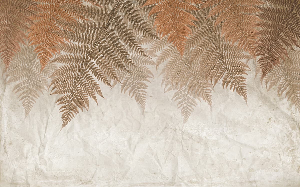 Soft Beige Background with Copper Fern Leaf Wallpaper pattern detail