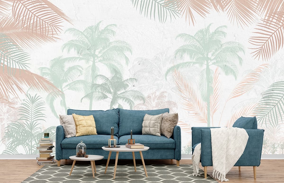 Palm Trees and Plants Tropical Nature wallpaper shown in a room