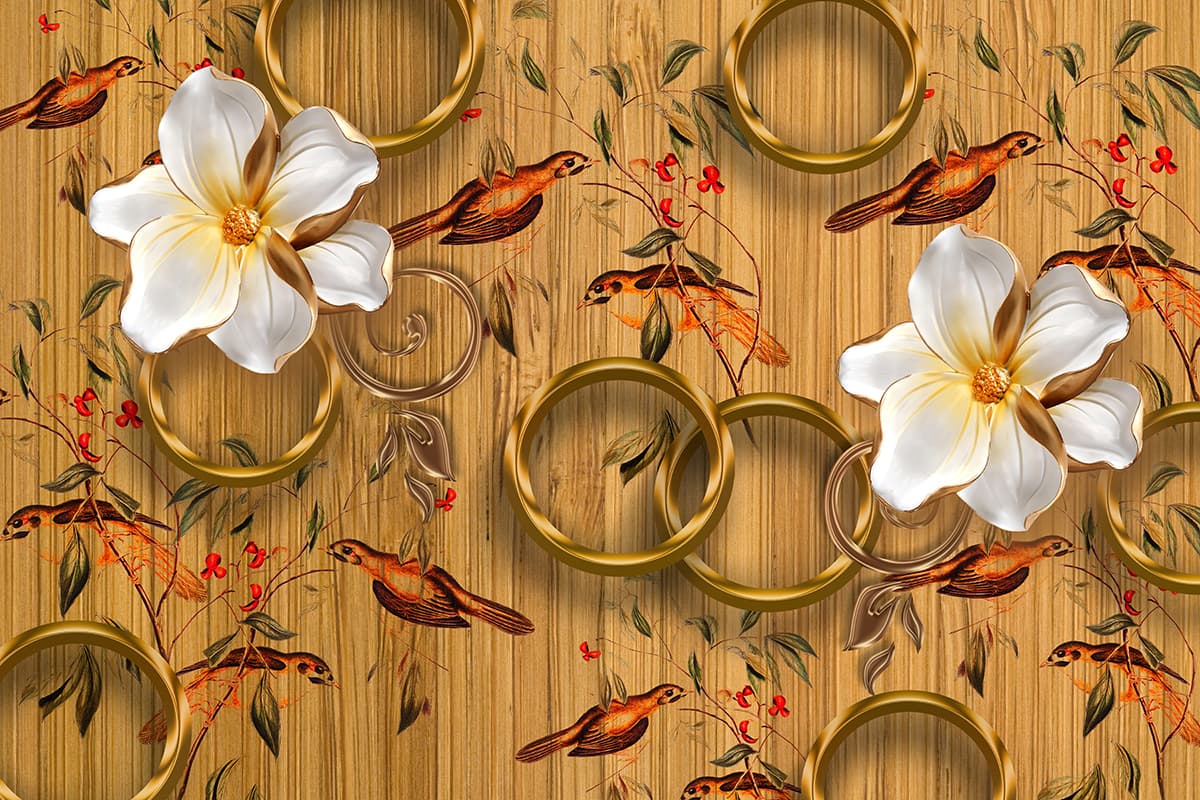 Birds Hanging on Branches Mural Wallpaper pattern detail