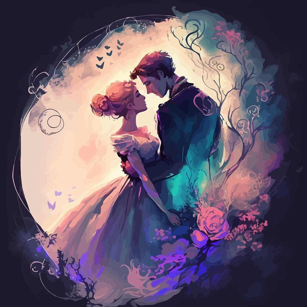 Beautiful Couple Art Wallpaper Mural pattern detail