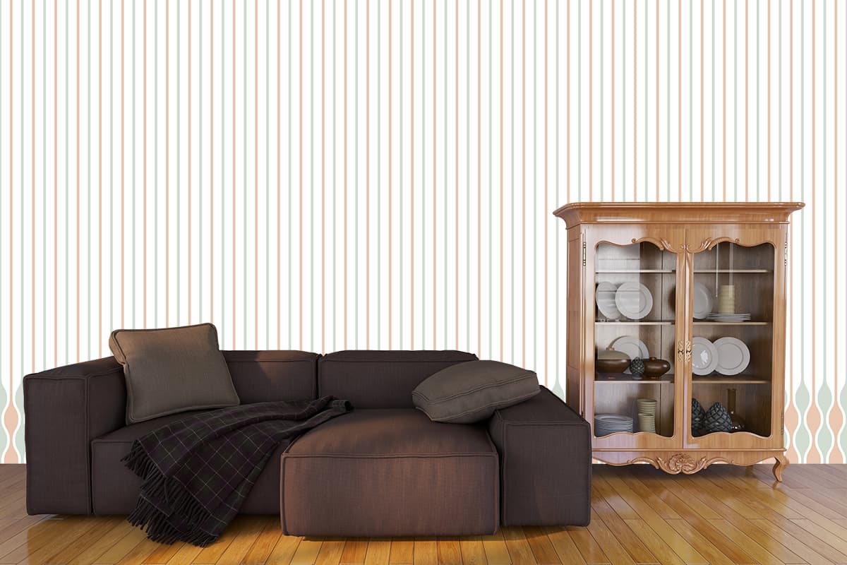 Minimal Lines and Dots Pattern Wallpaper shown in a room