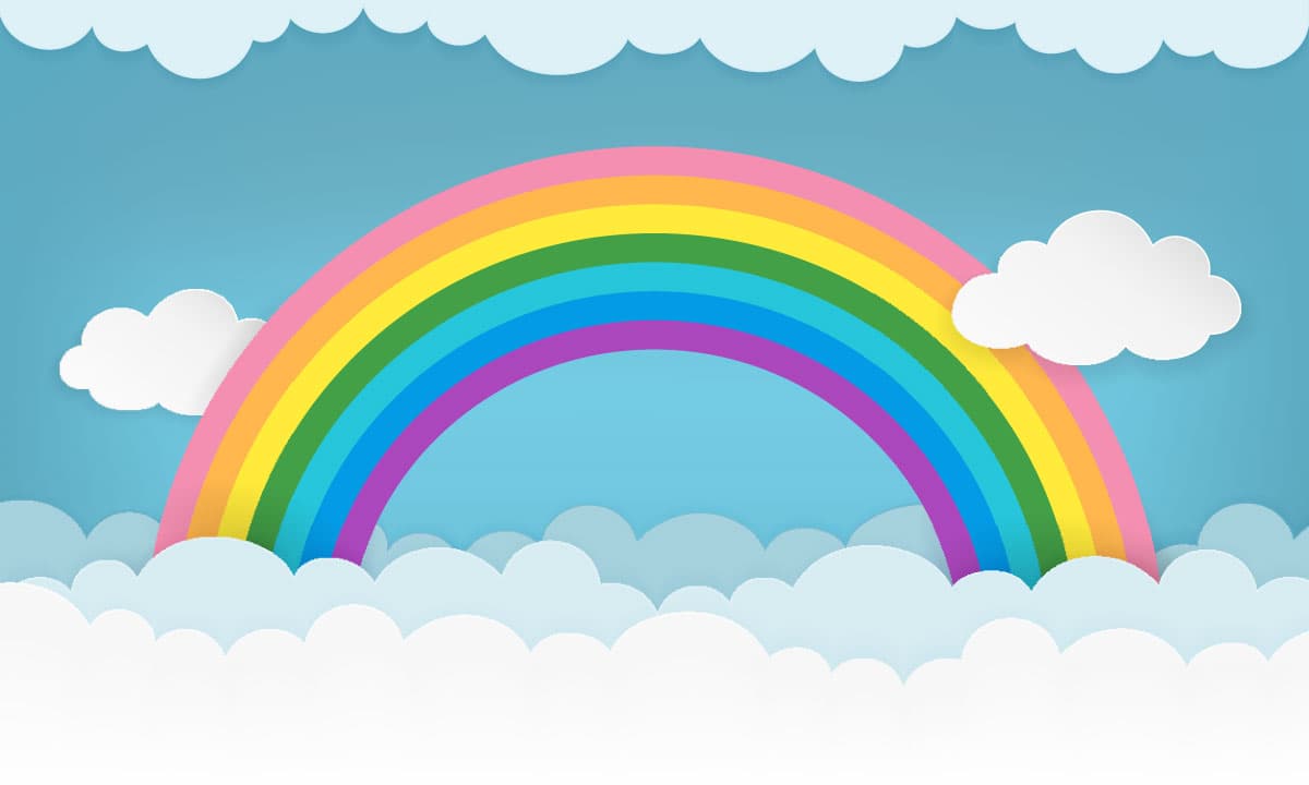 Colorful Rainbow in the Sky with Clouds Kids Wallpaper pattern detail