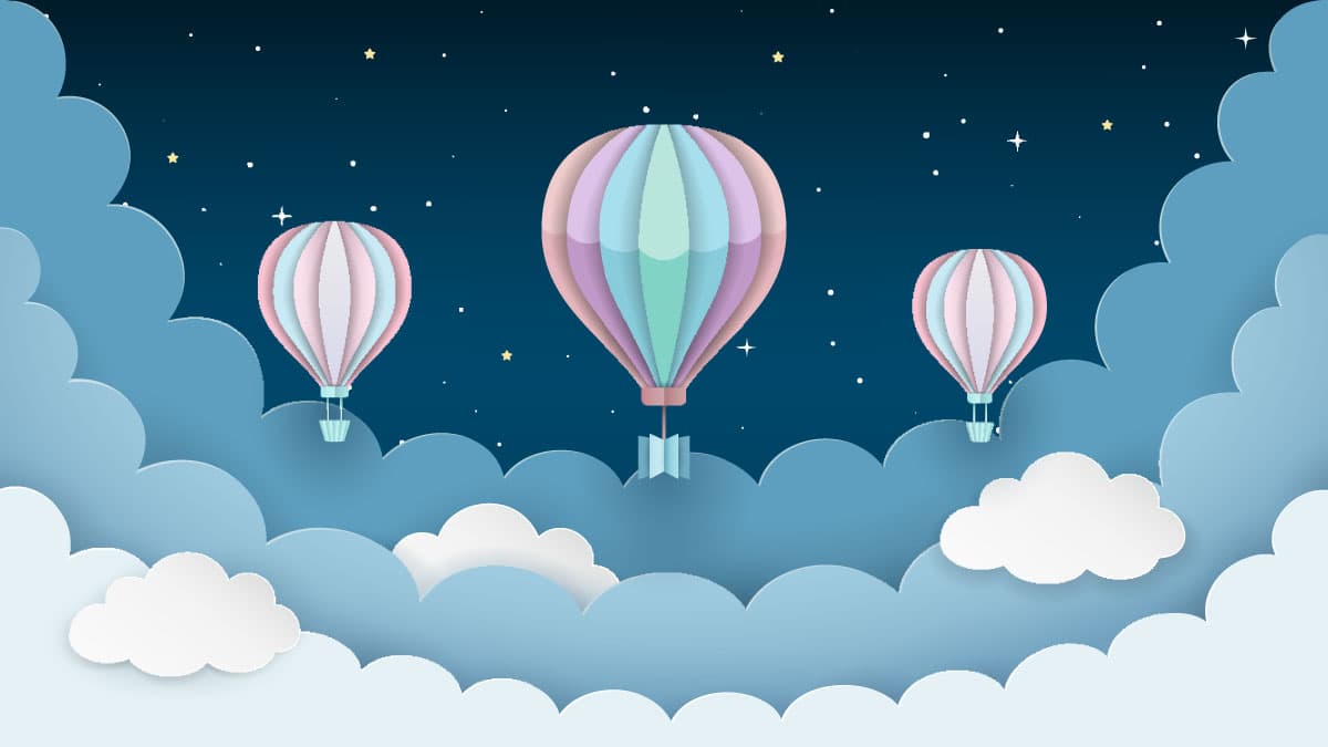 Paper Cut Hot Air Balloons Dreamy Sky Kids Wallpaper pattern detail