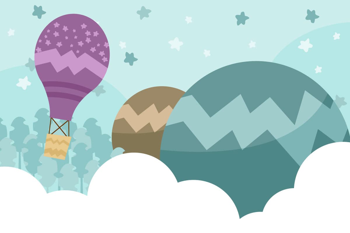 Hot Air Balloon and Stars Cartoon Wallpaper for Kids pattern detail