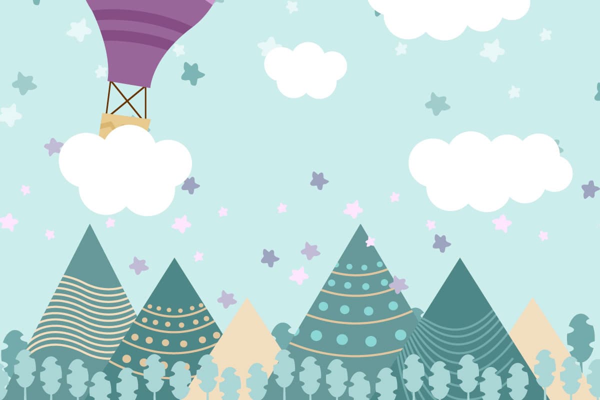 Cartoon Hot Air Balloon in the Sky Kids Wallpaper pattern detail