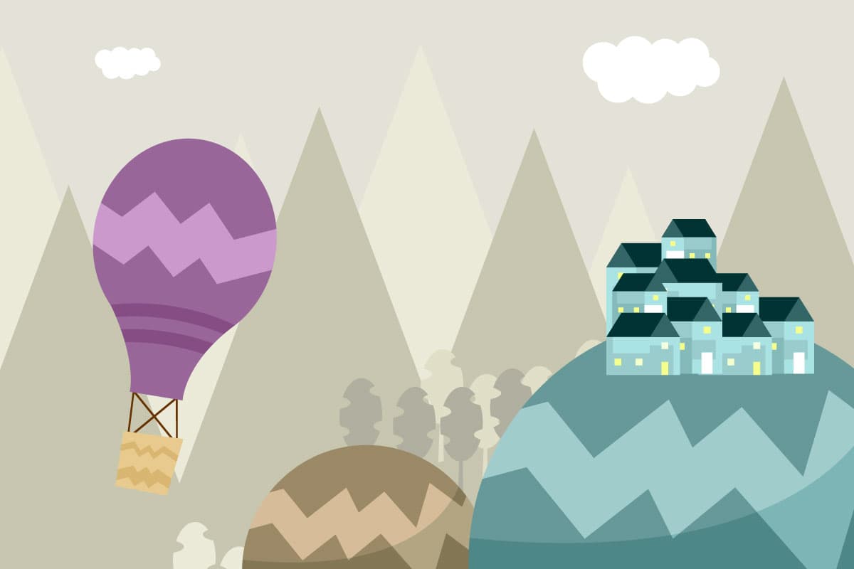 Hot Air Balloon Flying Over Mountains Wallpaper pattern detail