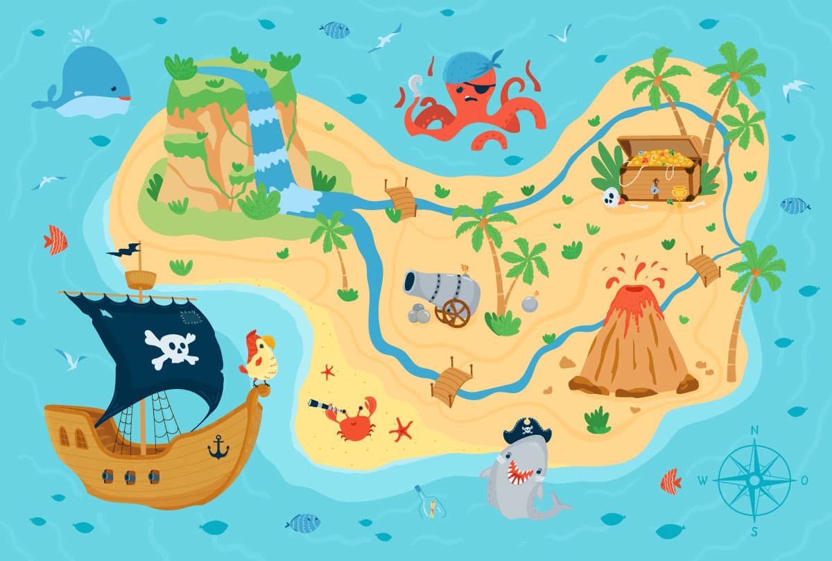 Fun Pirate Map Treasure Island Wallpaper pattern detail