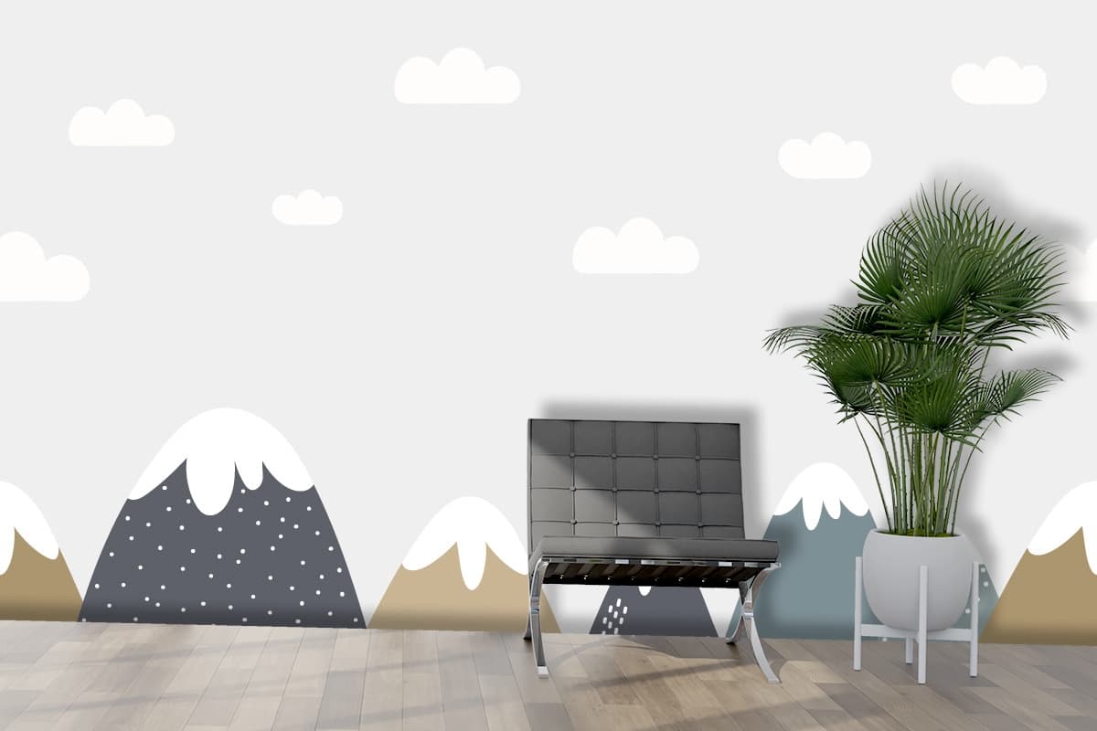 Cartoon Snowy Mountains Landscape Design wallpaper shown in a room