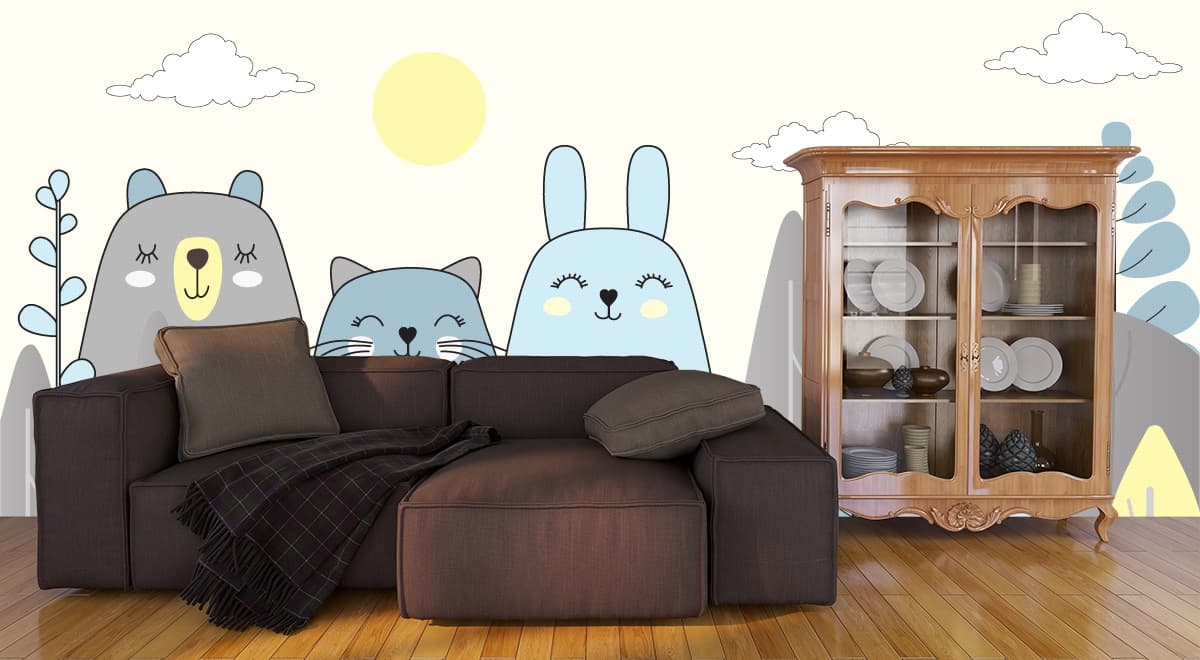Kids Room Wallpaper, Cute Cartoon shown in a room