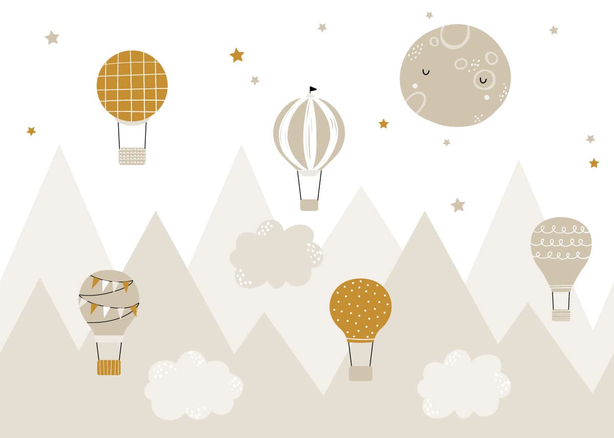 Colorful Hot Air Balloons Sky Theme Kids Room Wallpaper pattern detail