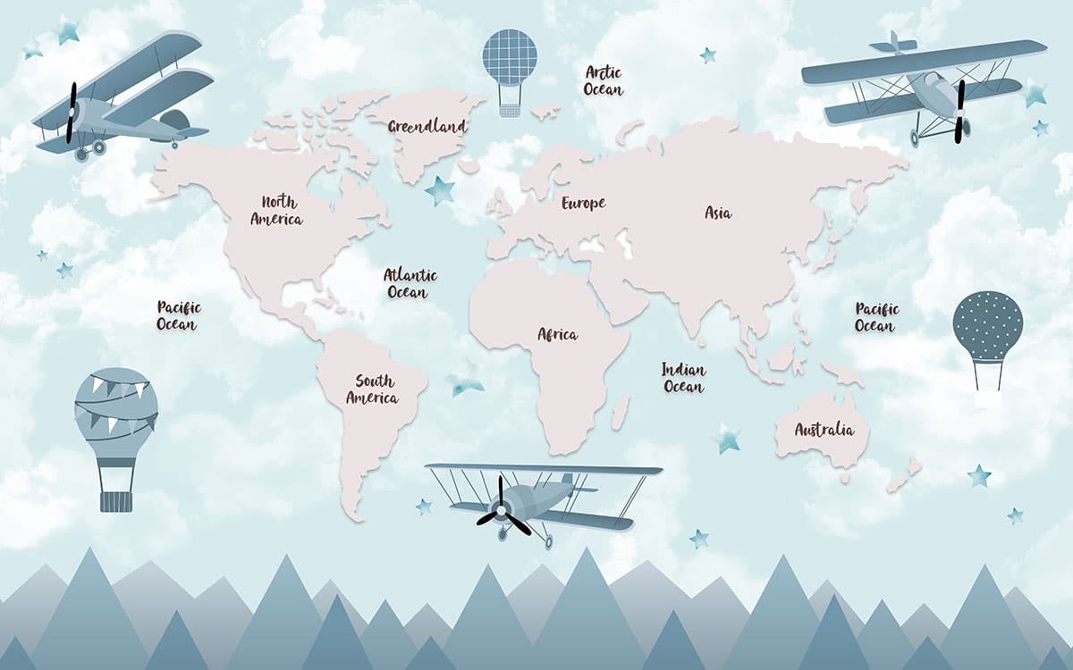 Educational Kids Room World Map Design Wallpaper pattern detail
