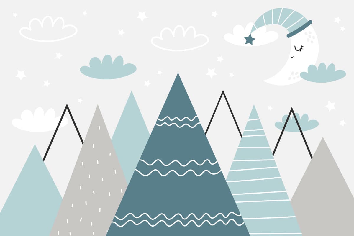Cartoon Mountains and Trees Nature Kids Wallpaper pattern detail
