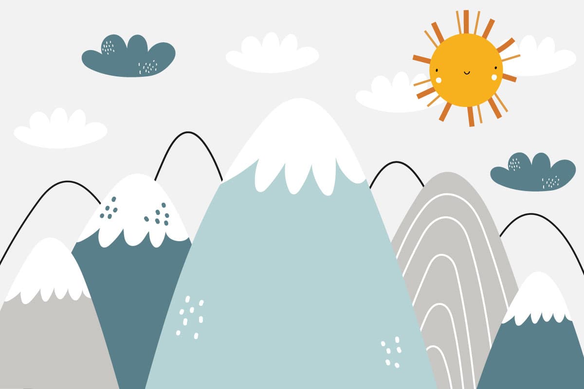 Cartoon Mountains and Sun Scenic Kids Wallpaper pattern detail