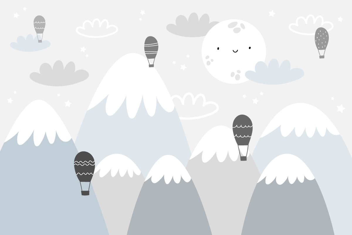 Kids Room Wallpaper, Smiling Moon And Mountains pattern detail