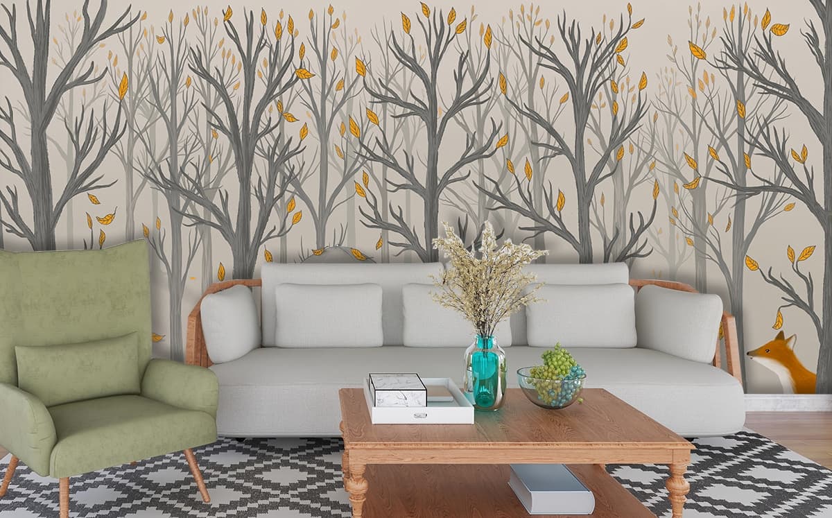Kids Room Wallpaper, Rabbit With Umbrella in Forest shown in a room