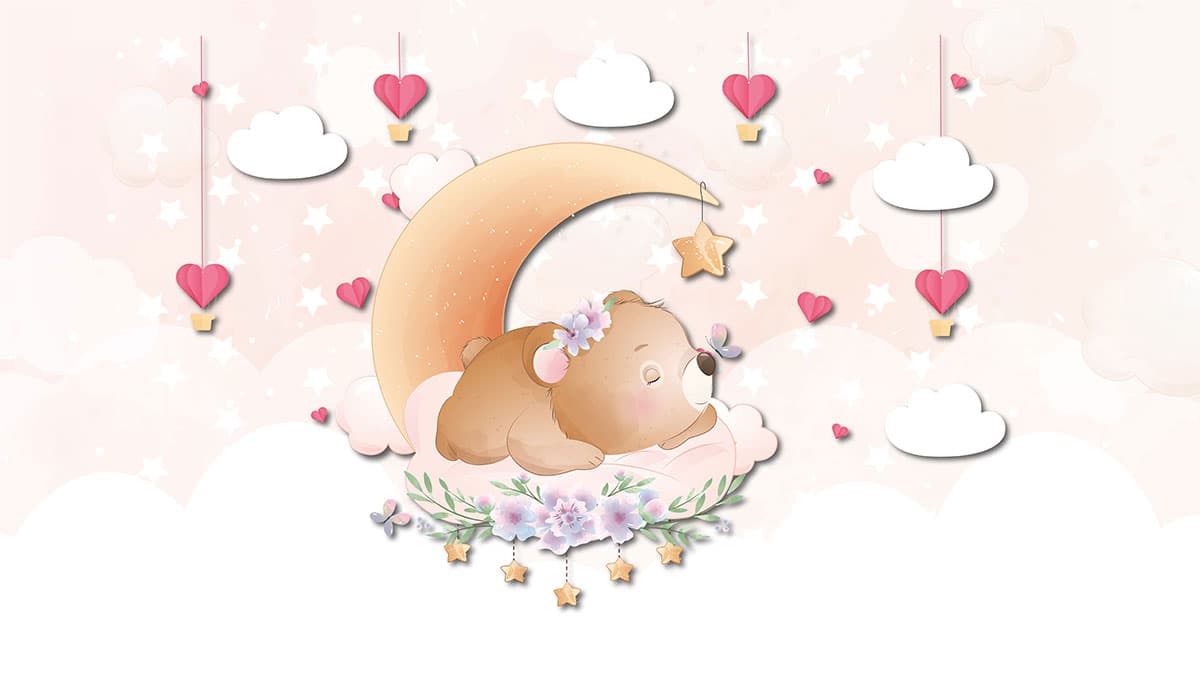 Dreamy Sleeping Bear Cloud Nursery Wallpaper pattern detail