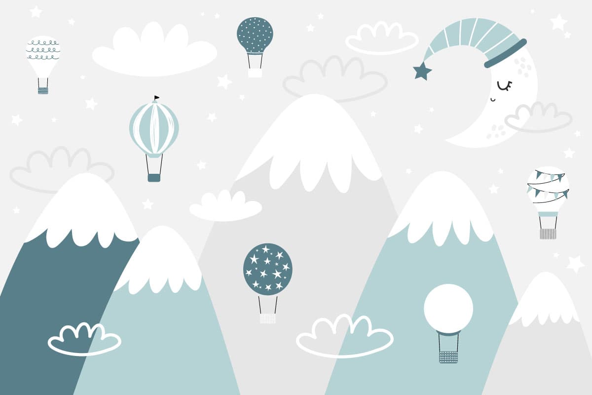 Cartoon Mountains with Hot Air Balloons Kids Wallpaper pattern detail