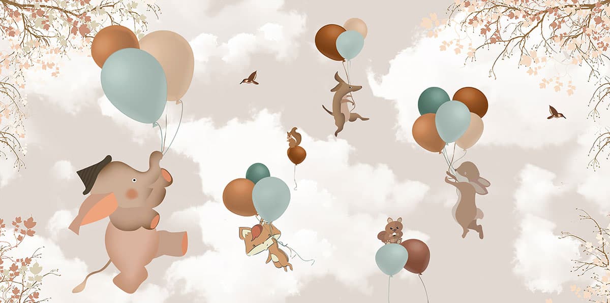 Adorable Animals Sailing in a Boat Kids Theme Wallpaper pattern detail
