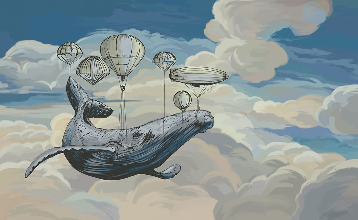 Whale with Hot Air Balloons Fantasy Kids Room Wallpaper pattern detail
