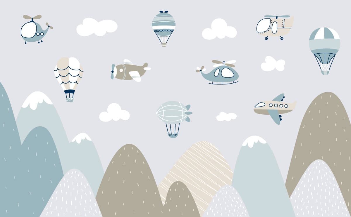 Kids Mountains and Airplanes Adventure Theme Wallpaper pattern detail