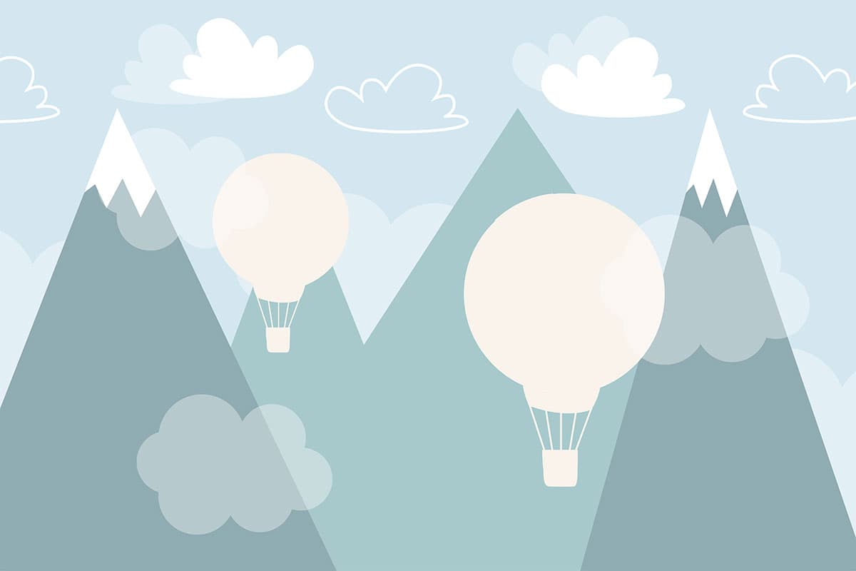 Hot Air Balloons Flying Over Mountains Mural Wallpaper pattern detail
