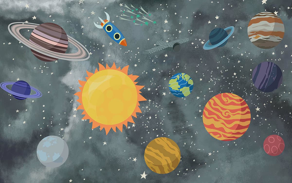 Planet in Space Kids Wallpaper Mural pattern detail