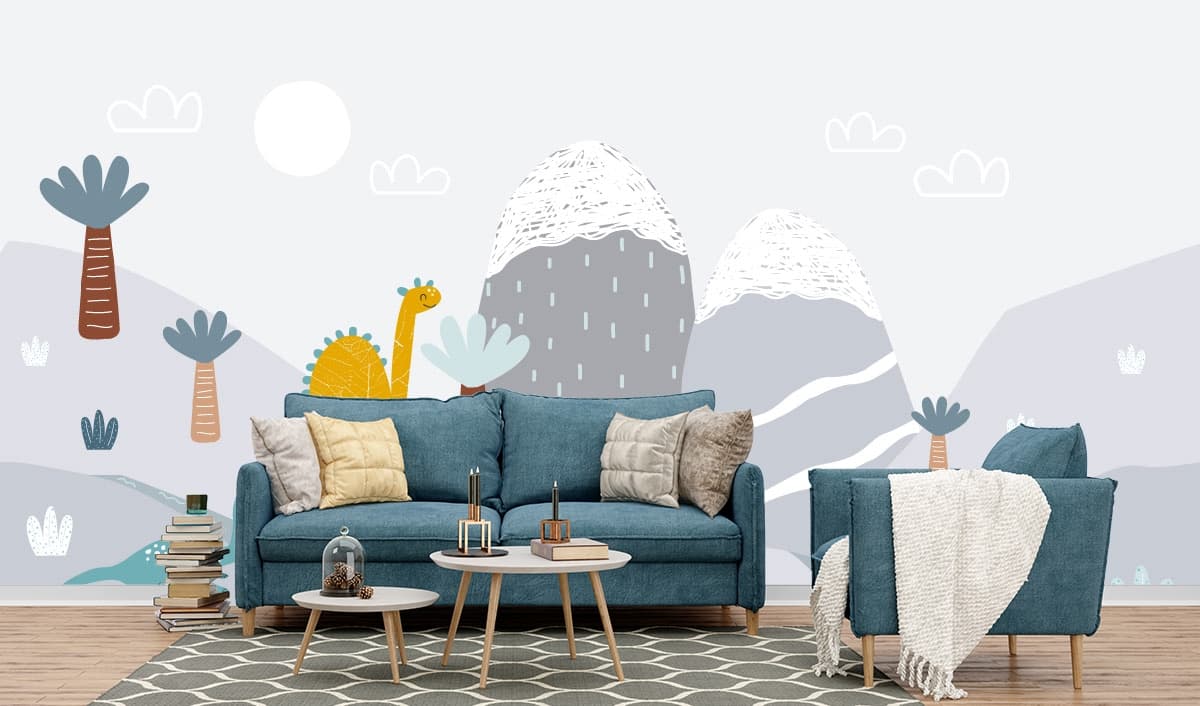 Dinosaur Kids Room Wallpaper shown in a room