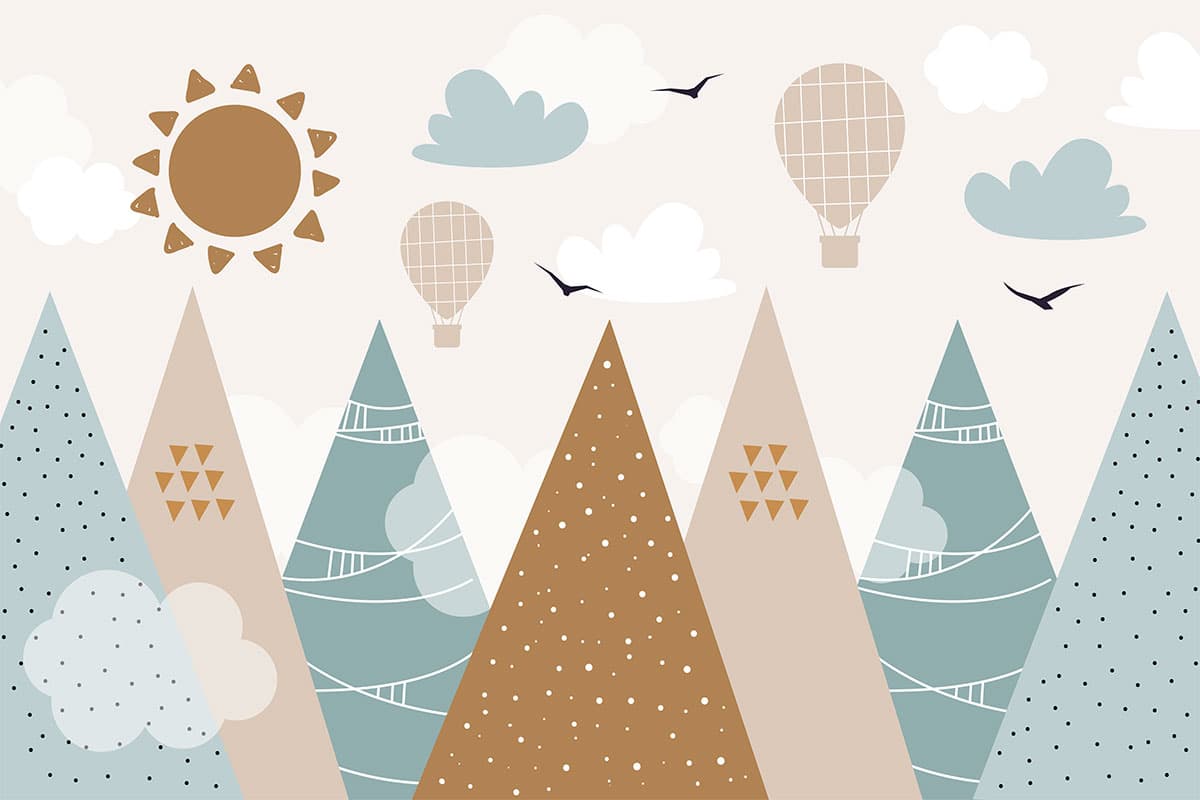 Dreamy Trees and Balloon Sky Landscape Wallpaper pattern detail