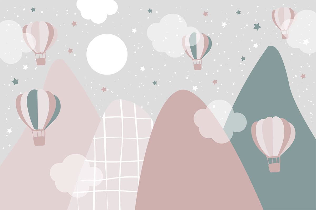 Dreamy Mountains and Hot Air Balloons Wallpaper pattern detail