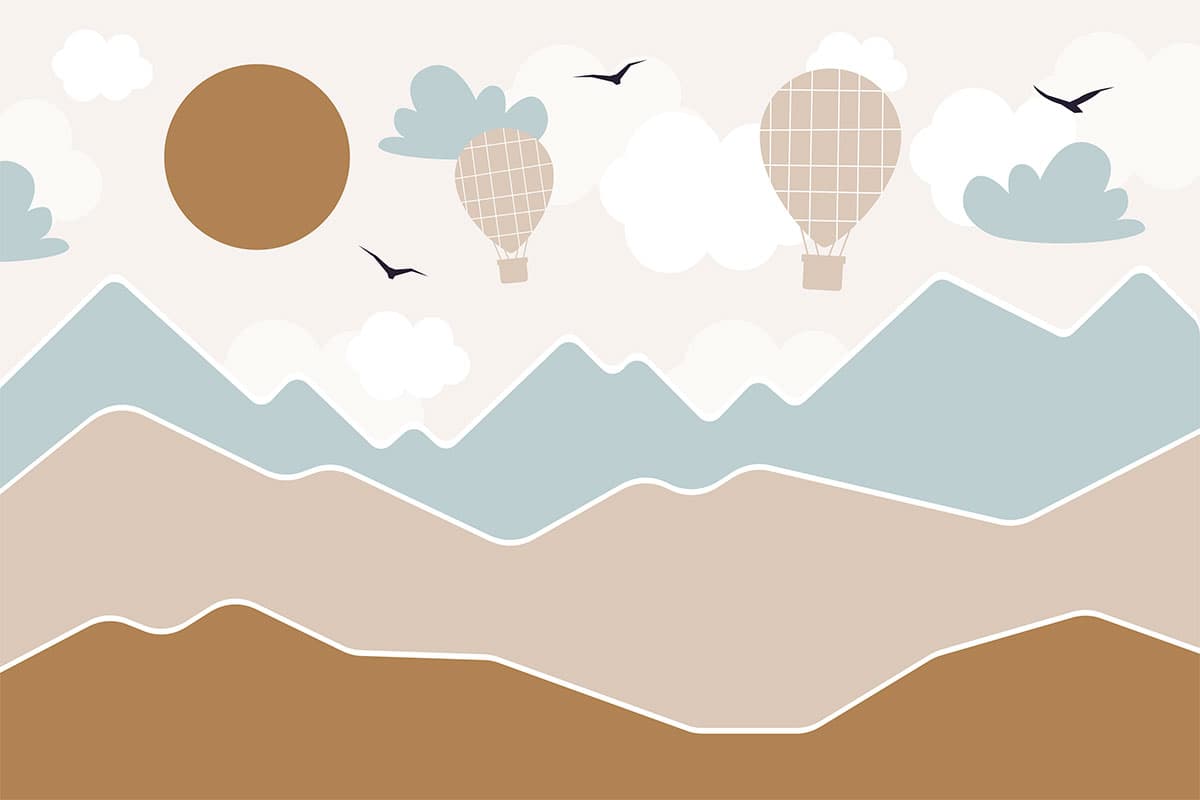 Luxury Scenic Mountains and Balloons Wall Wallpaper pattern detail
