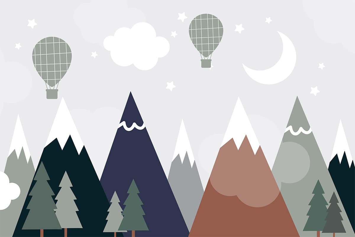 Landscape with Mountains and Hot Air Balloons Wallpaper pattern detail
