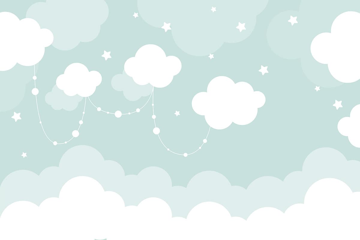 Soothing Clouds and Stars in the Sky Mural Wallpaper pattern detail