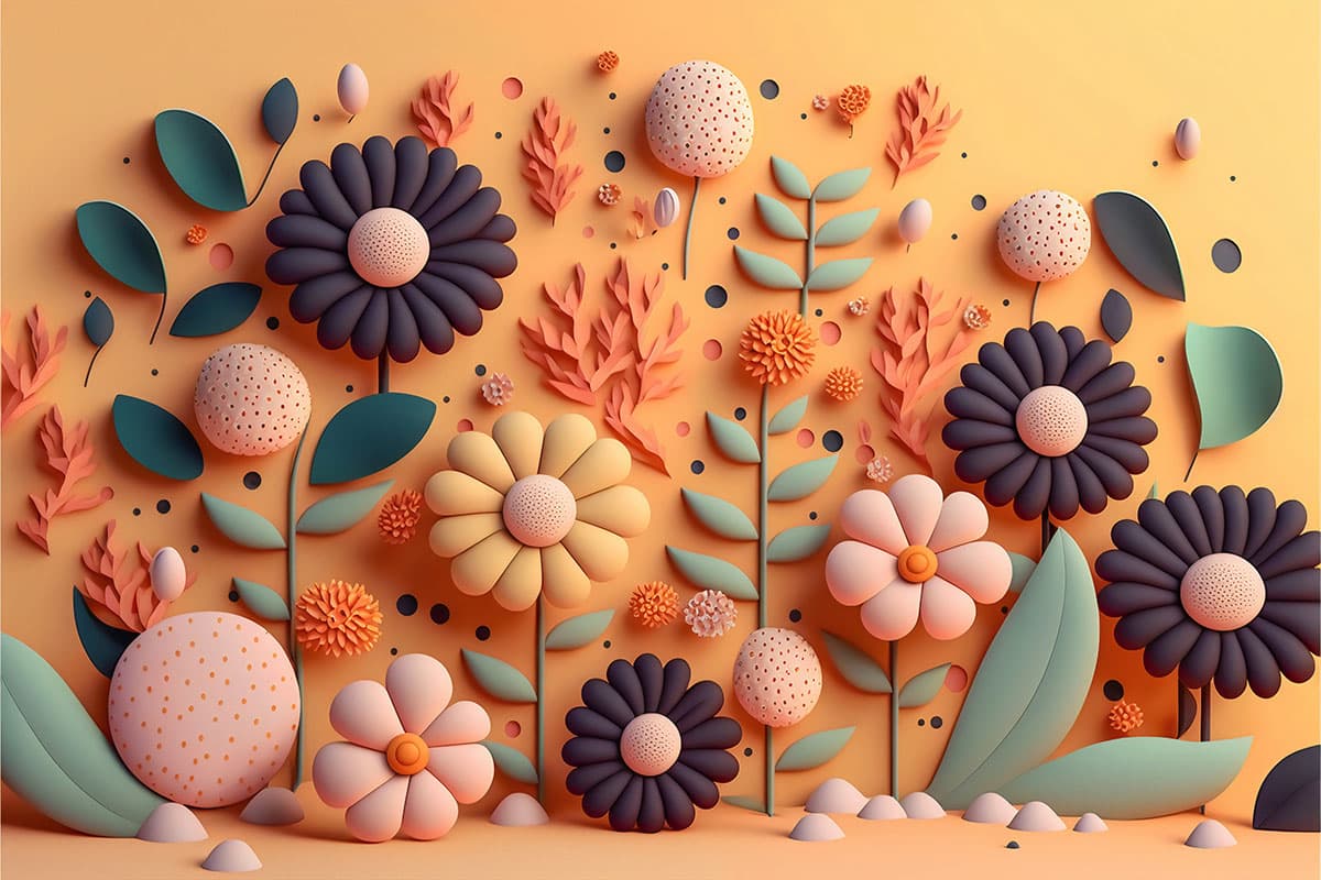 Yellow and Green 3D Flowers Wallpaper for walls pattern detail