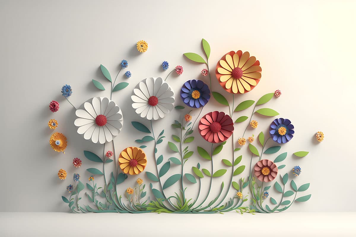 Multi Coloured 3d Flowers wallpaper pattern detail
