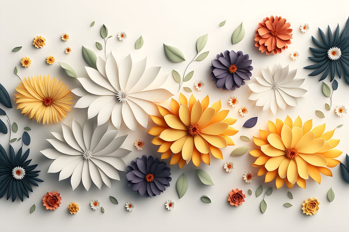 Multi Colour 3d Wallpaper with Flowers pattern detail