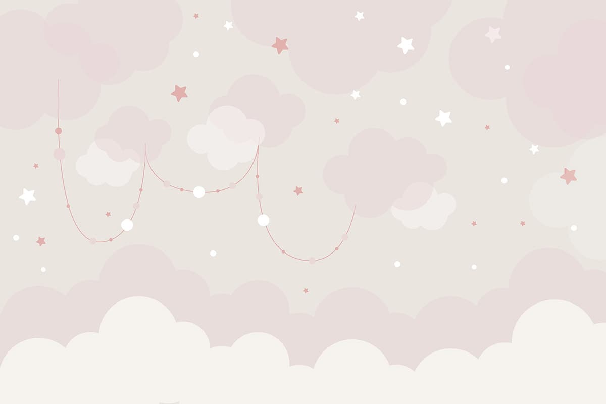 Dreamy Pink Clouds and Stars Kids Room Wallpaper pattern detail